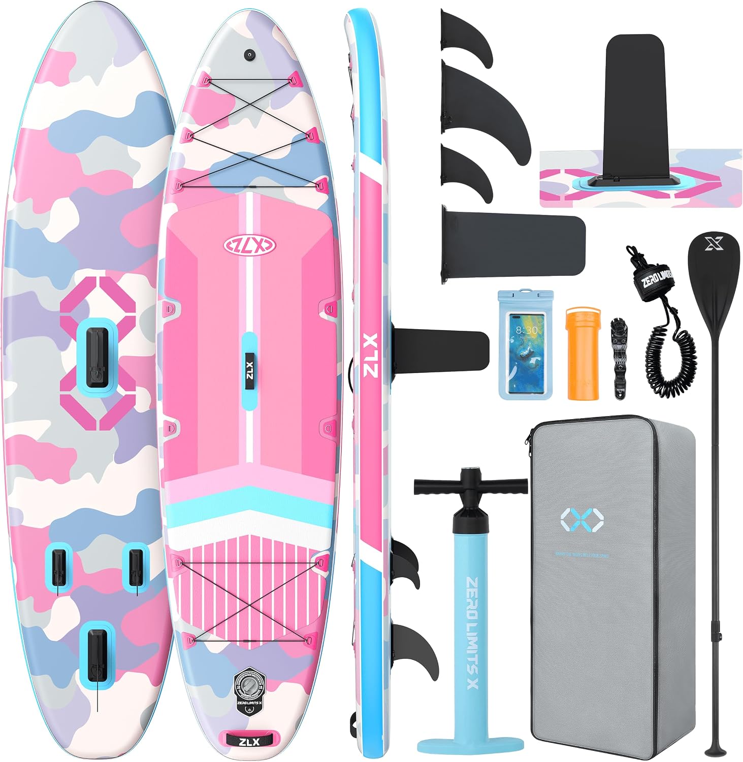 ZLX 11'6'x35' Ultra Wide Inflatable Stand Up Paddle Board | Stable Non-Slip Deck Pad, Unique Fin System, Premium SUP Accessories & Backpack - Upgraded Pump for Adults, All Skill Levels