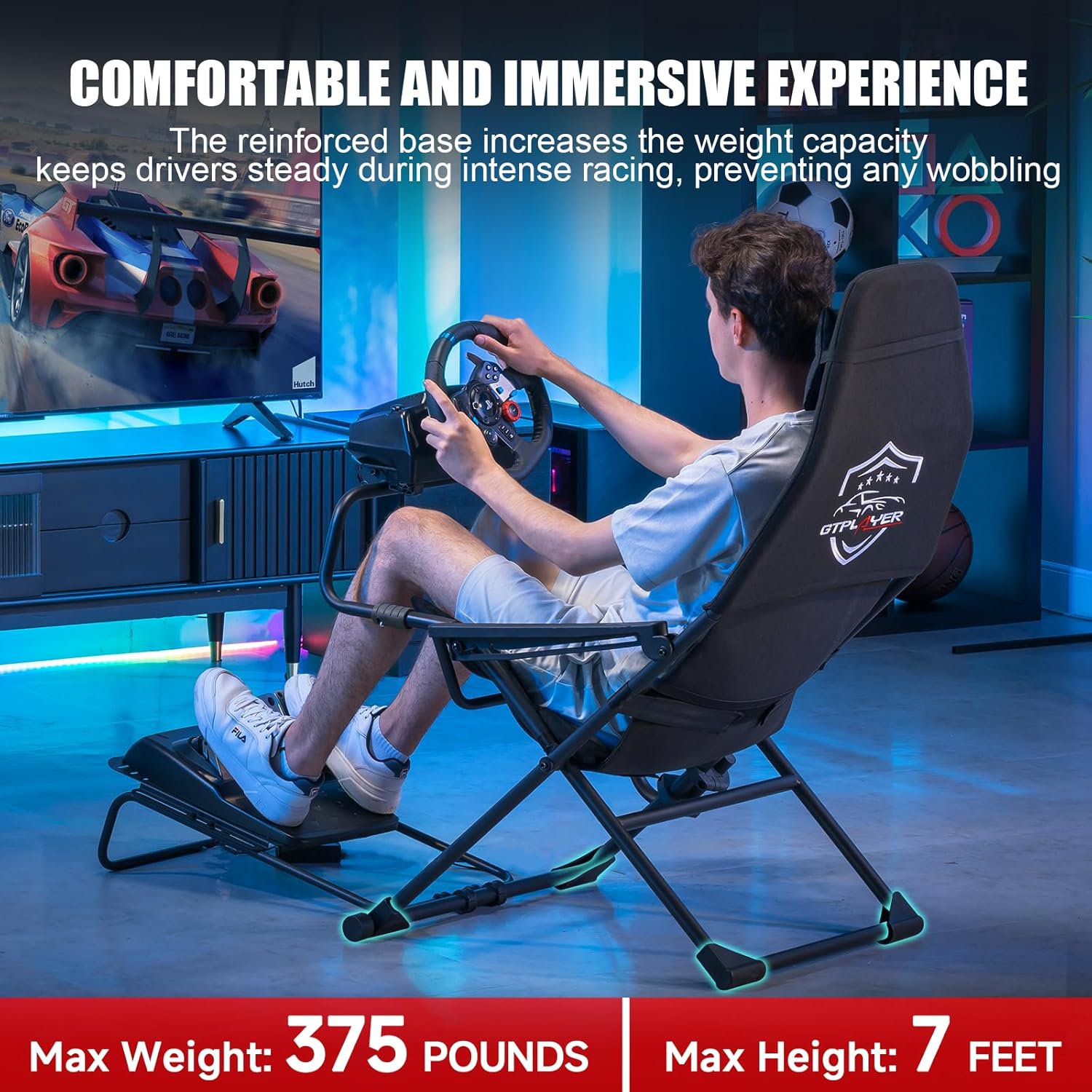 GTPLAYER Sim Racing Cockpit Foldable & Adjustable for High Performance Sim Racing Compact & Flexible Supports All Steering Wheels & Pedals for PC Wheel and Pedals Not Included(Black)