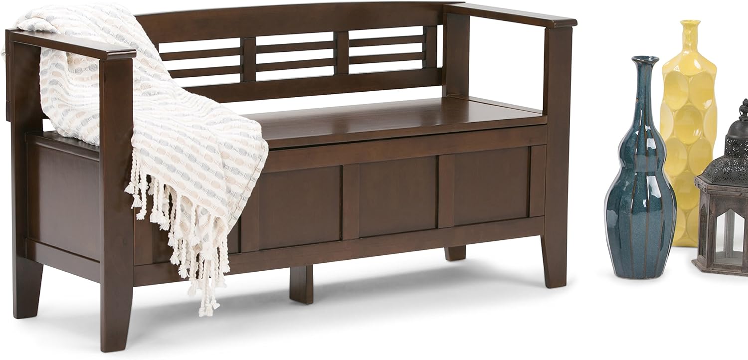 SIMPLIHOME Adams Entryway Storage Bench - 48 inch Wide Solid Wood Hallway Seat in Rustic Medium Brown, Contemporary Bench for Entryway or Living Room with Lift-Up Lid and Spacious Storage