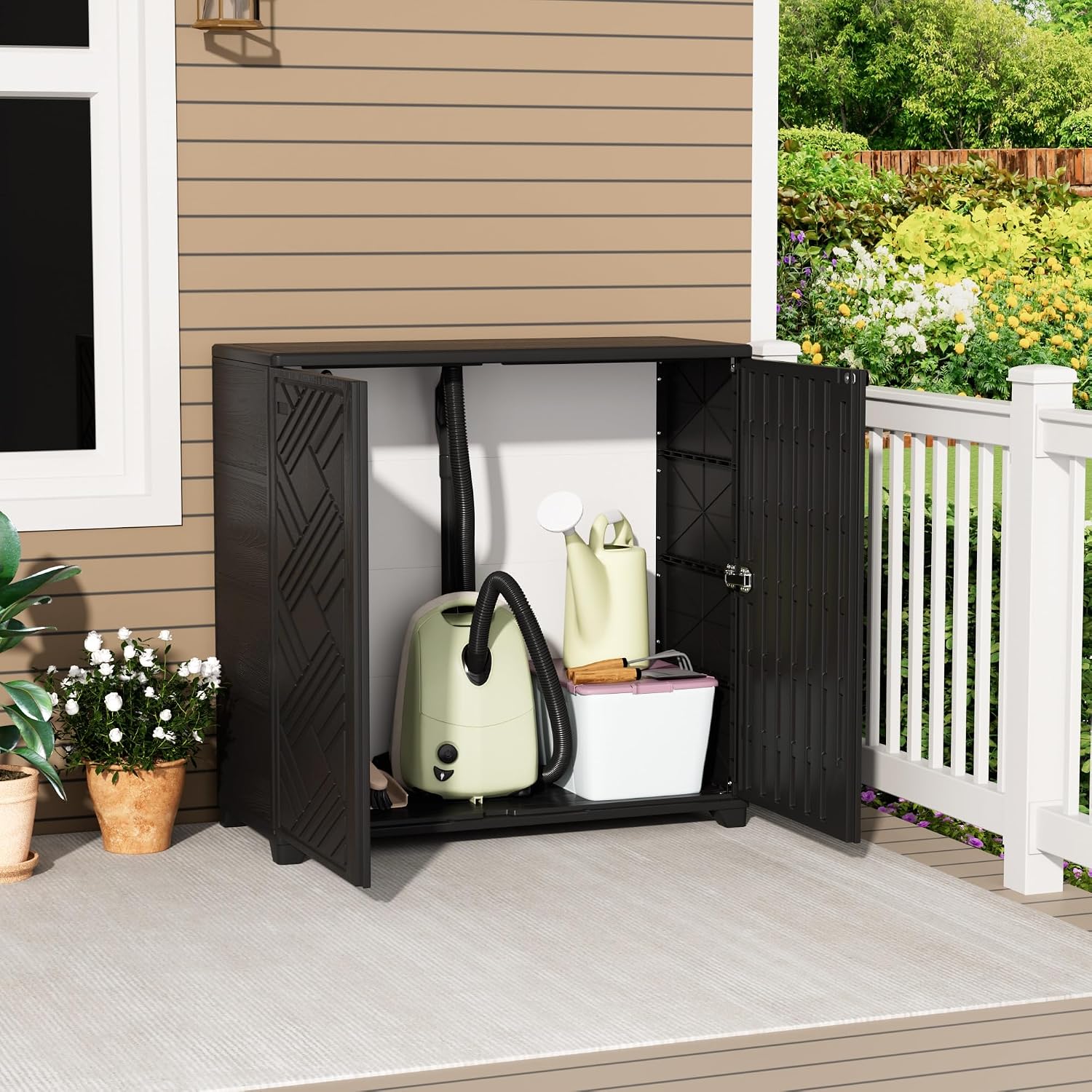 Mrosaa Outdoor/Indoor Storage Box,Resin and Plastic Storage Cabinet Waterproof,Outdoor Cabinet for Patio/Garden/Balcony/Backyard/All Room(NO Shelf-Black)