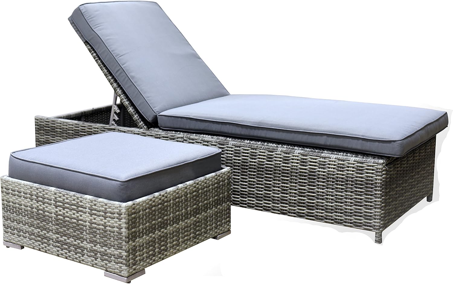 Elle Decor Vallauris Patio Outdoor Furniture Collection, Premium All Weather Wicker, Outdoor Chaise & Ottoman Set, Gray