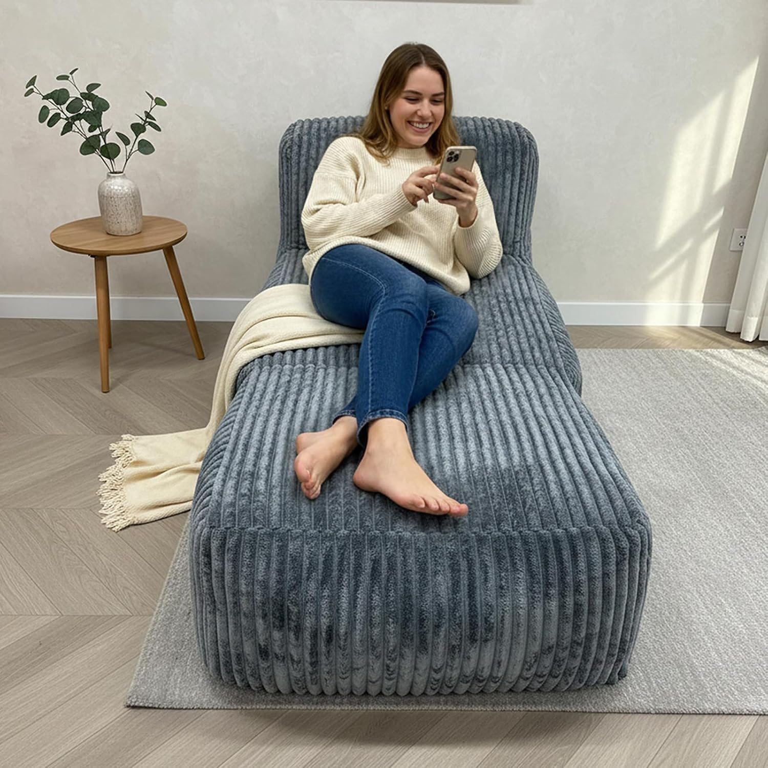 Large Memory Foam Bean Bag Chair for Adults – Big Lounger Sofa Seat for Living Room, Bedroom, or Balcony (Dark Gray)