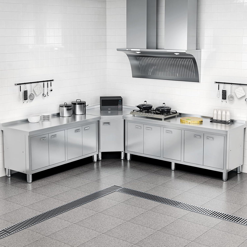 WWK 59' x 21' Stainless Steel Prep Table with Cabinet, Commercial Kitchen Table for Prep & Work, Heavy Duty Work Table with 4 Doors for Kitchen, Restaurant, Hotel, Garage and Cafe