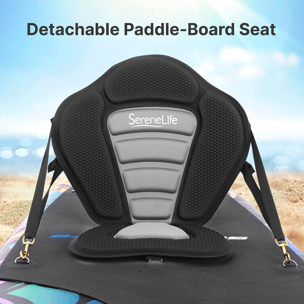 SereneLife Inflatable Stand Up Paddle Board and Detachable Seat - SUP Paddleboard Set for Adults and Youth, 32' Wide Design with Non-Slip EVA Deck Pad and Marine-Grade Materials, 350 lbs Capacity