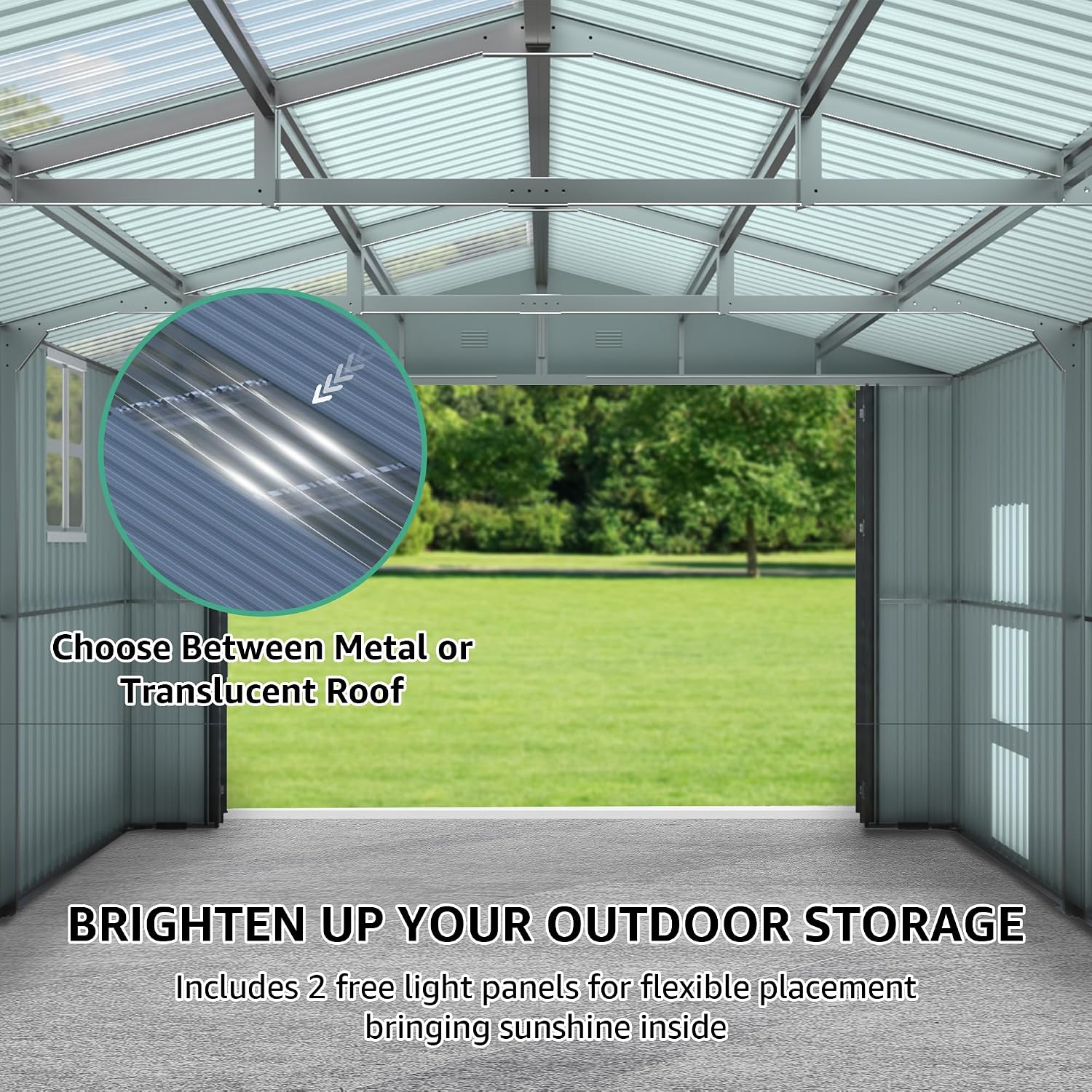 YOPTO 13x20 FT Outdoor Storage Shed, Large Metal Garage Sheds with Two Windows and Two Translucent Panels,Tool House w/Free Light Panet & Sloped Roof,for Car,Truck,Bike,Lawnmower,Tool,Dark Gray