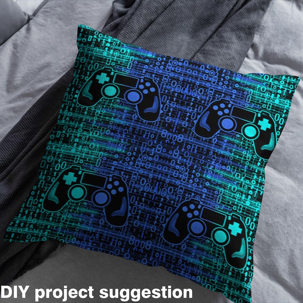 Feelyou Gamer Fabric By The Yard 10 Yards Kids Gaming Decorative Soft Flannel Fabric for Boys Gamegamepad Upholstery for Chairs Modern Game Console Controller Green Blue