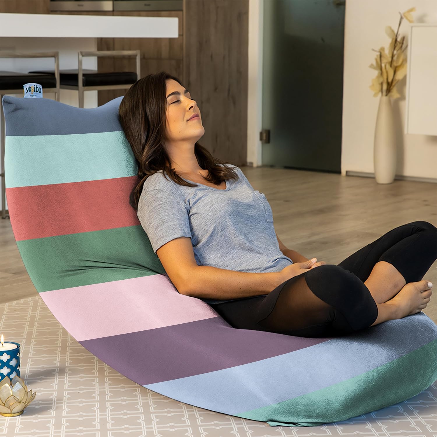 Yogibo Short Bean Bag Lounger Chair for Adults, Kids and Teens with Filling, Soft, Plush, Comfy, Sensory Lounge Beanbag Loveseat, Washable Cover, Rainbow Pastel