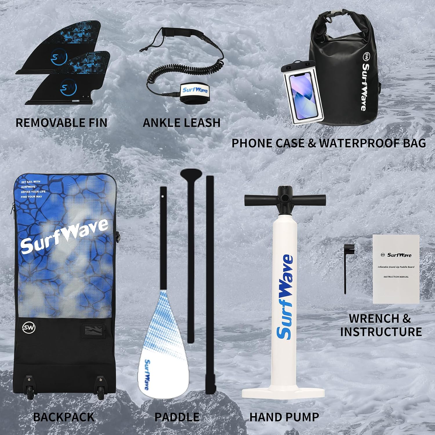11'/6'×34' Inflatable Stand Up Paddle Board w/Premium SUP Accessories & Backpack, Beginner SUP, Bottom Fin for Paddling, Paddle, Leash, Surf Control, Non-Slip Deck