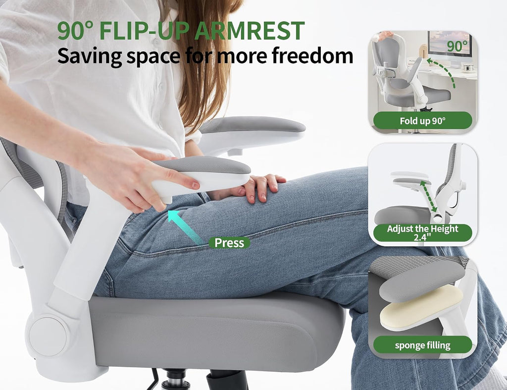 Ergonomic Office Chair: 400LBS Office Computer Desk Chair with High Back Mesh and Adjustable Lumbar Support Rolling Work Swivel Task Chairs with Wheel 3D Armrests, Ergo Gaming Chair (Grey)