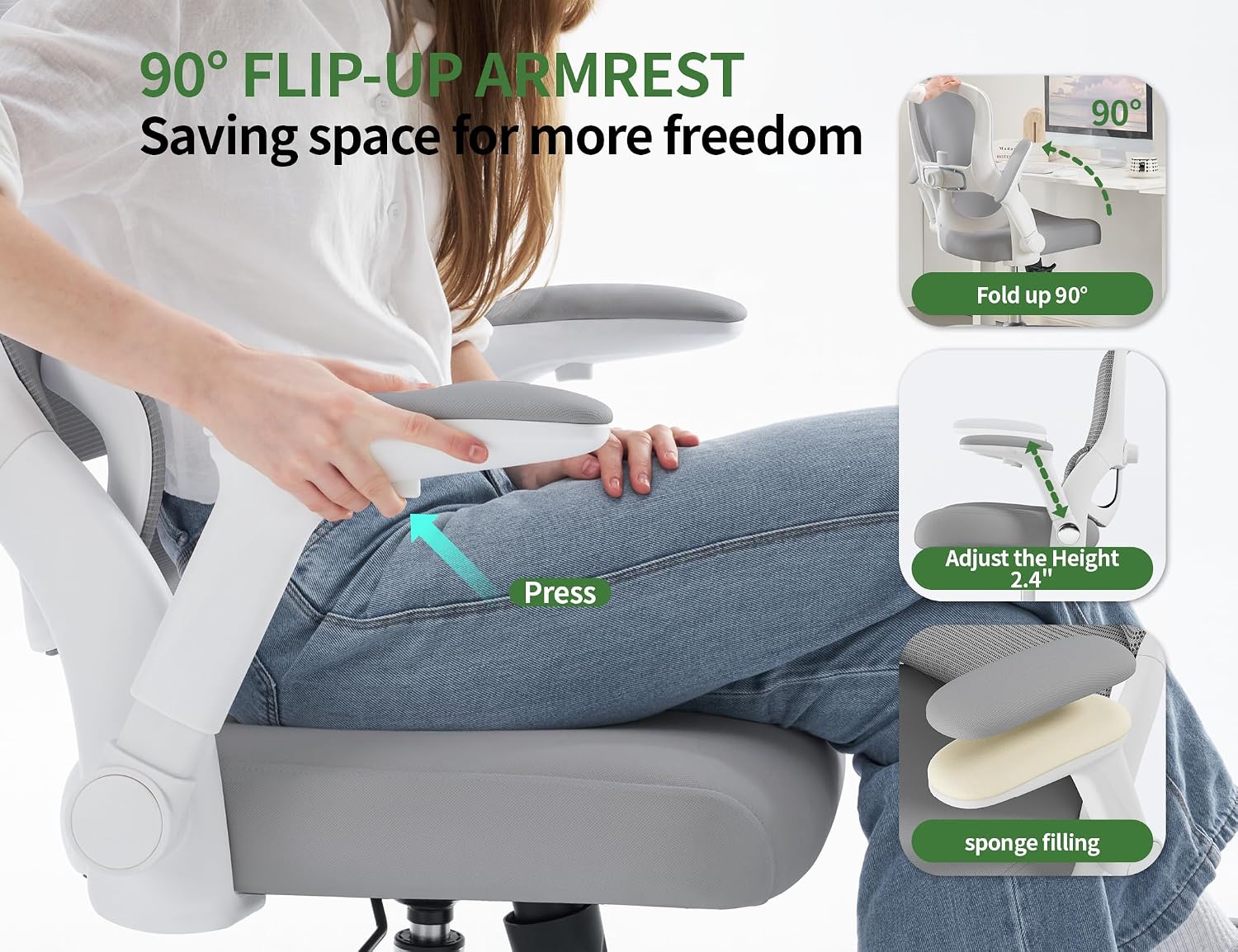 Ergonomic Office Chair: 400LBS Office Computer Desk Chair with High Back Mesh and Adjustable Lumbar Support Rolling Work Swivel Task Chairs with Wheel 3D Armrests, Ergo Gaming Chair (Grey)
