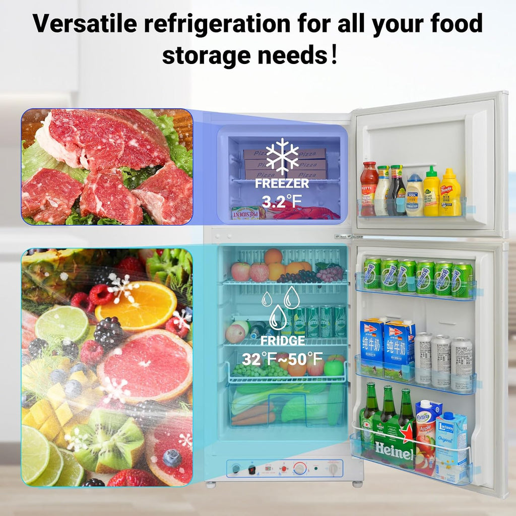 Smad Propane Refrigerator With Freezer 6.1 cu.ft, Off Grid Propane Refrigerator, Gas Fridge, 110V / LPG with Top Freezer, for Garage,RV,Food Truck,Chalets Use, White