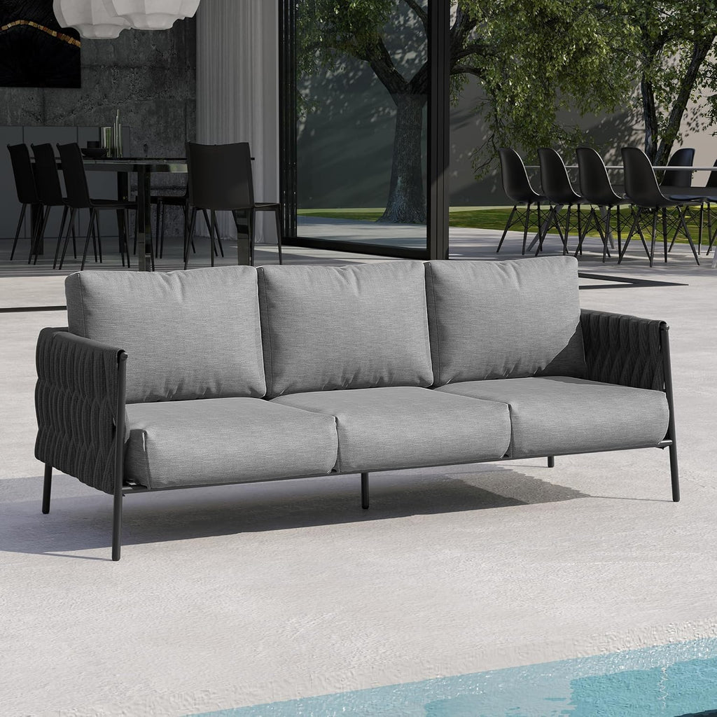 East Oak Life Chatter Outdoor Patio Furniture | Outdoor Sofa 3 Seats with Waterproof Thick Cushions | Deep Seating Modern Patio Sofa for Garden, Porch, Balcony & Backyard | Misty Grey