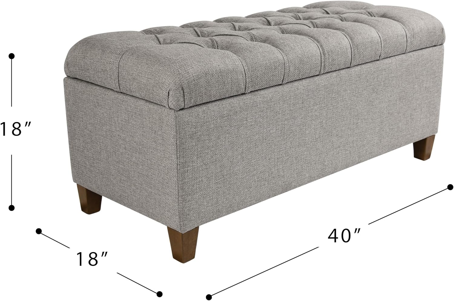 Homepop Home Decor Tufted Ainsley Button Storage Ottoman Bench with Hinged Lid Ottoman Bench with Storage for Living Room & Bedroom, Gray Fabric