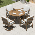 5-Piece Round Outdoor Dining Set, Never-Rust Aluminum Outdoor Table and Chairs Set, 41' Round Dining Table with 2 Swivel Dining Chairs, Modern Patio Dining Set for Garden, Deck, Yard, Teak