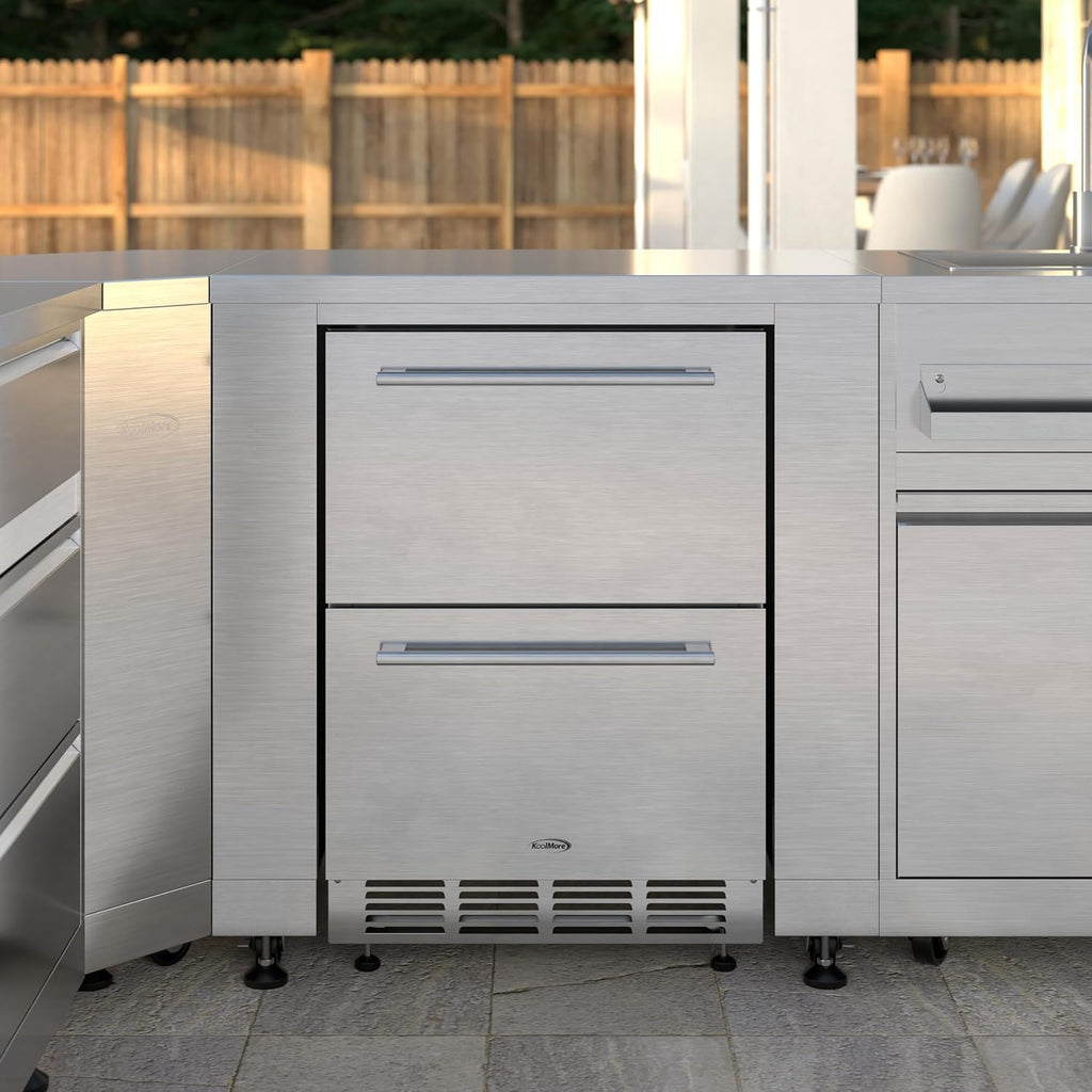 KoolMore KM-OKS-RD2 24 in. Outdoor Kitchen Double Drawer Built-in Refrigerator in Stainless-Steel, ETL Listed