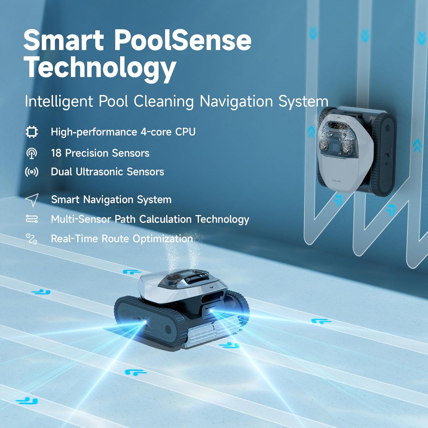 DREAME Robotic Pool Cleaner, 8000 GPH Strong Suction, 180-300 Mins Runtime, Smart Navigation Mapping, Automatic Cleaning for Wall, Waterline, Inground and Above Ground Pools