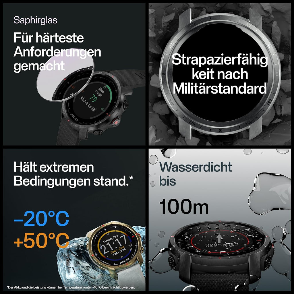 POLAR Grit X Pro - GPS Multisport Smartwatch - Military Durability, Sapphire Glass, Wrist-Based Heart Rate, Long Battery Life, Navigation - Ideal for Outdoor Sports, Trail Running, Hiking, Black