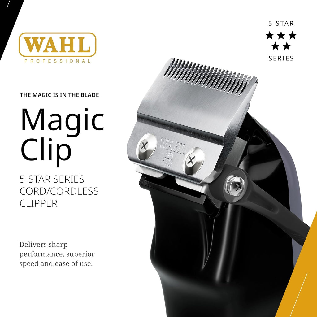 Wahl Professional 5 Star Series Magic Clip Cordless Hair Clipper, Stagger-Tooth Blade Professional Hair Trimmer with Attachments, 100+ Minute Run Time
