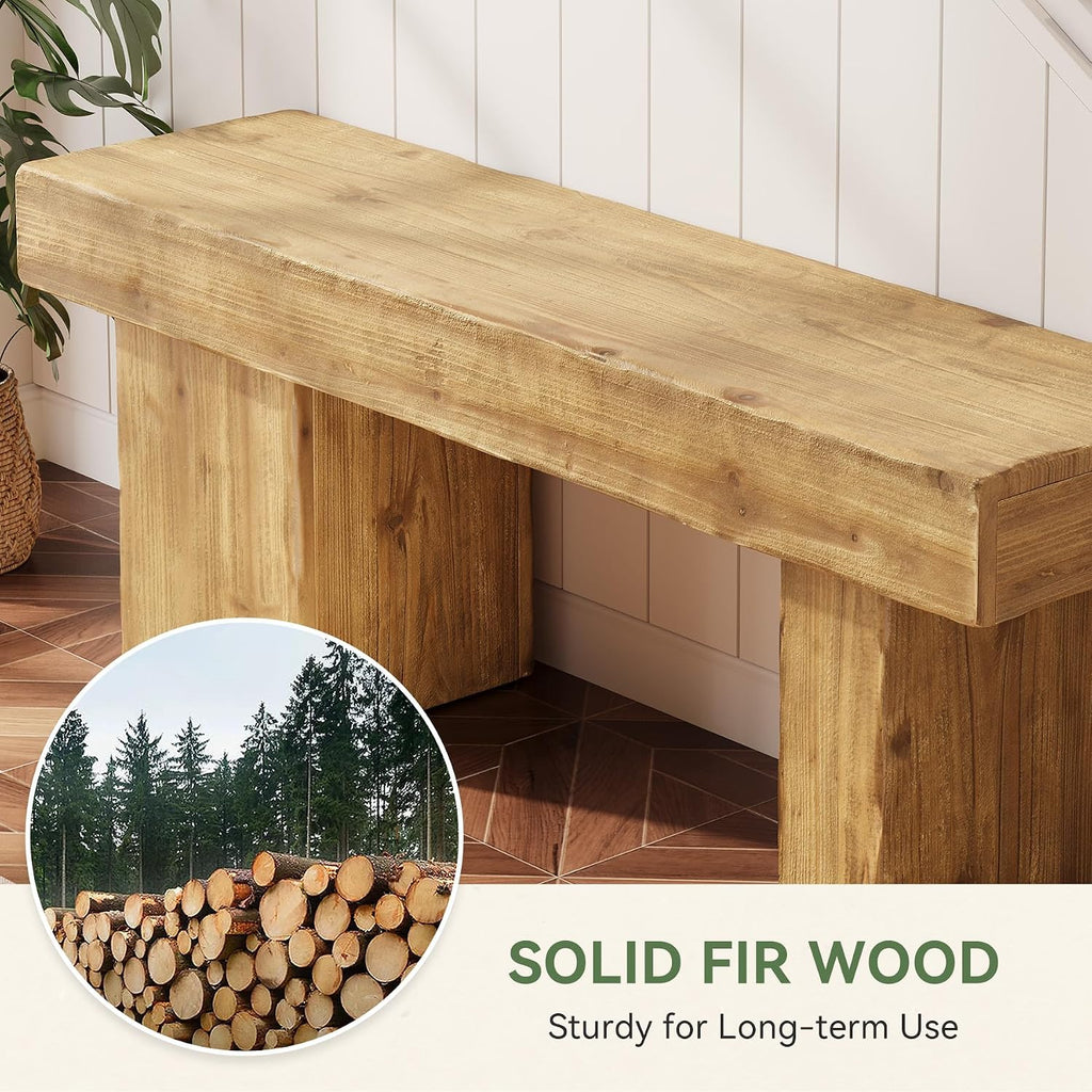 Solid Wood Bench, 47' Farmhouse Entryway Bench with Thickened Seat & Artistic Legs, Heavy Duty Indoor Bench for Bedroom, Hallway, Living Room, Indoor, Porch, Natural