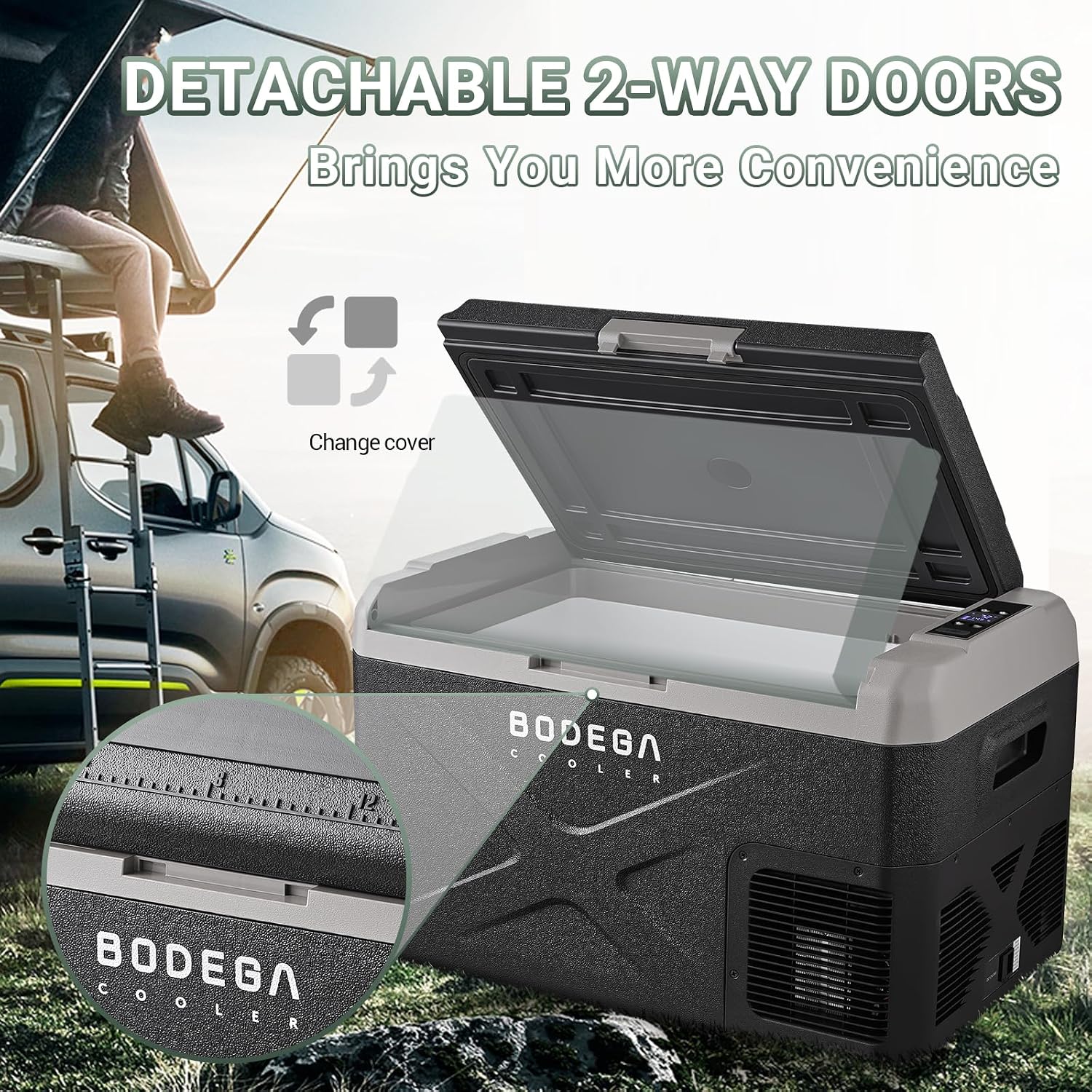 BODEGACOOLER 12 Volt Car Refrigerator, Electric Cooler Portable Freezer APP Control, 32Quart(30L) RV Car Fridge-4℉-68℉, 12/24V DC100-240 Volt AC for Outdoor Camping Travel Vehicles Home Use, Black