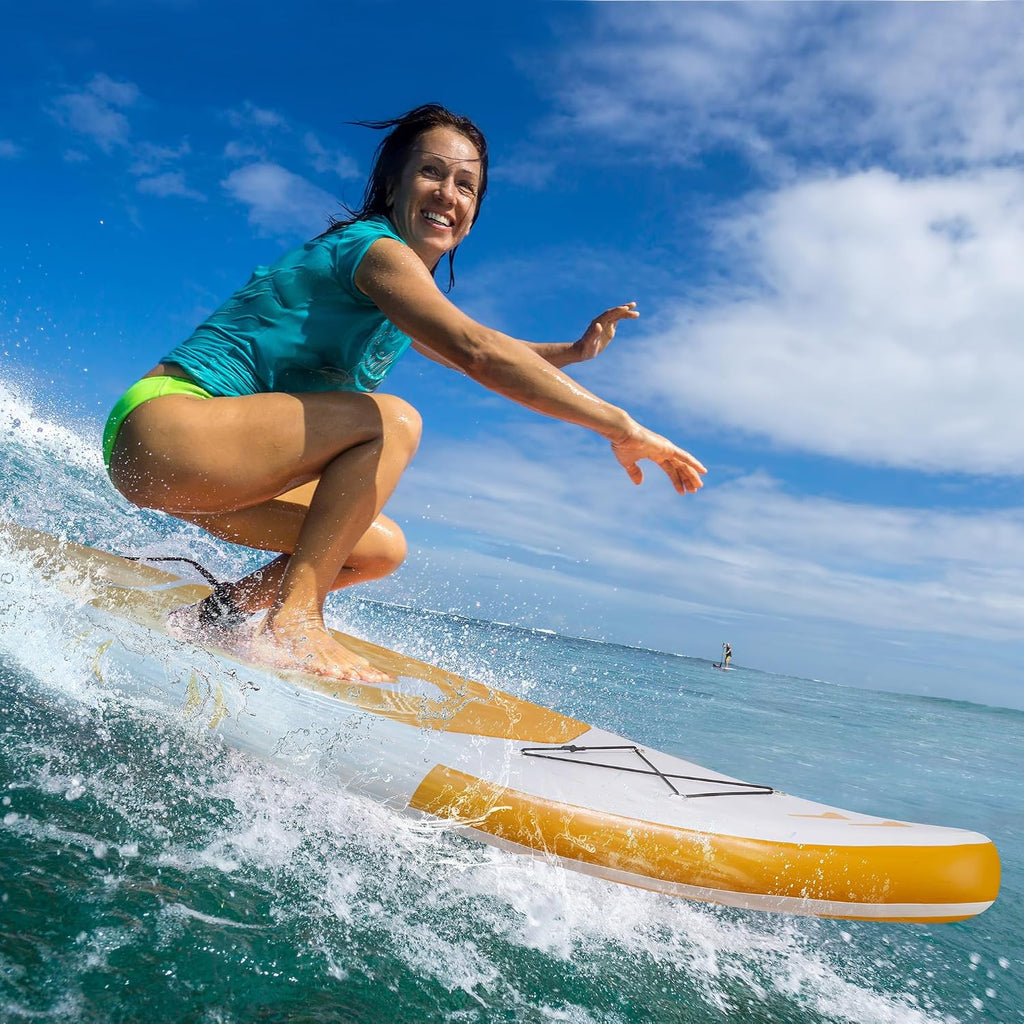 Paddle Board Inflatable120''x30'' Stand Up Paddle Board with SUP Board Accessories, Non-Slip Deck, Adjustable Paddle, Pump, Backpack & Leash for All Skill Level,Orange