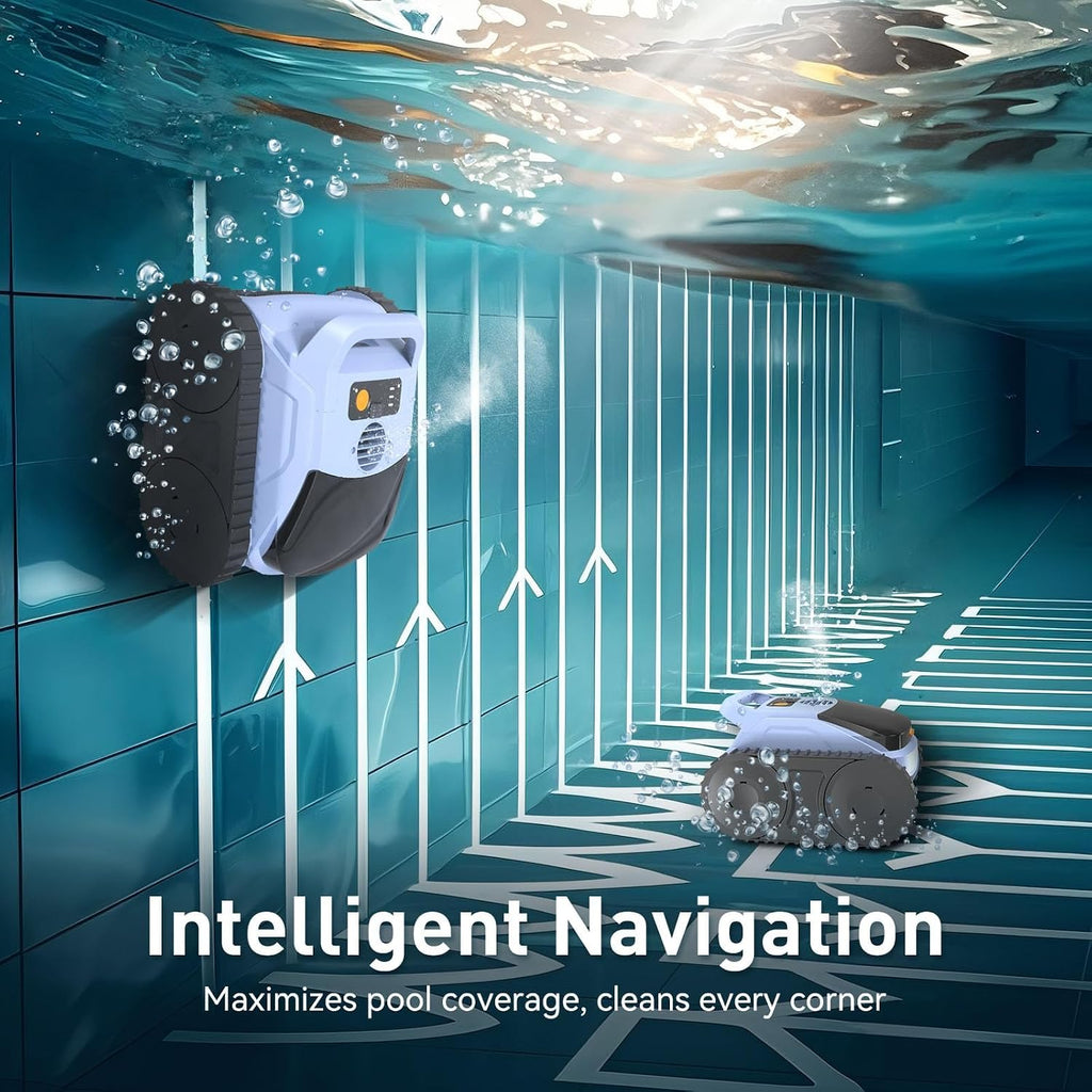 Pool Vacuum for Inground Pool & Above Ground Pool, Cordless Pool Cleaner with Smart Navigation, Self-Parking, LED Indicator, Wall&Waterline Cleaning Pool Robot up to 2150 Sq.ft