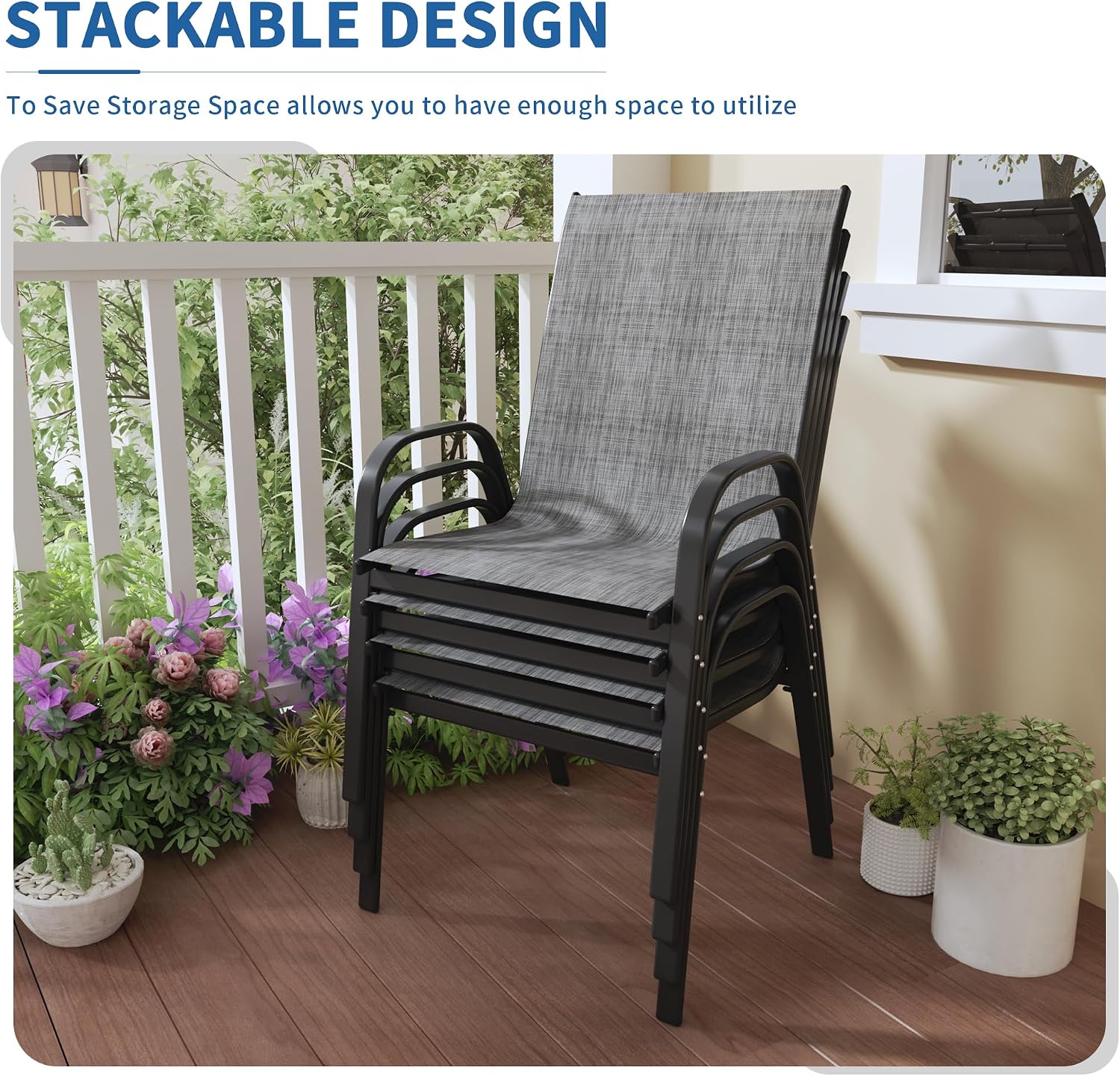 PIZZELLO 5-Pieces Patio Furniture Set w/ 60' Firepit Table and 4Pcs Patio Chairs, 50,000 BTU Aluminum Gas Fire Table and Stackable Dining Chairs, Outdoor Conversation Dining Set for Backyard