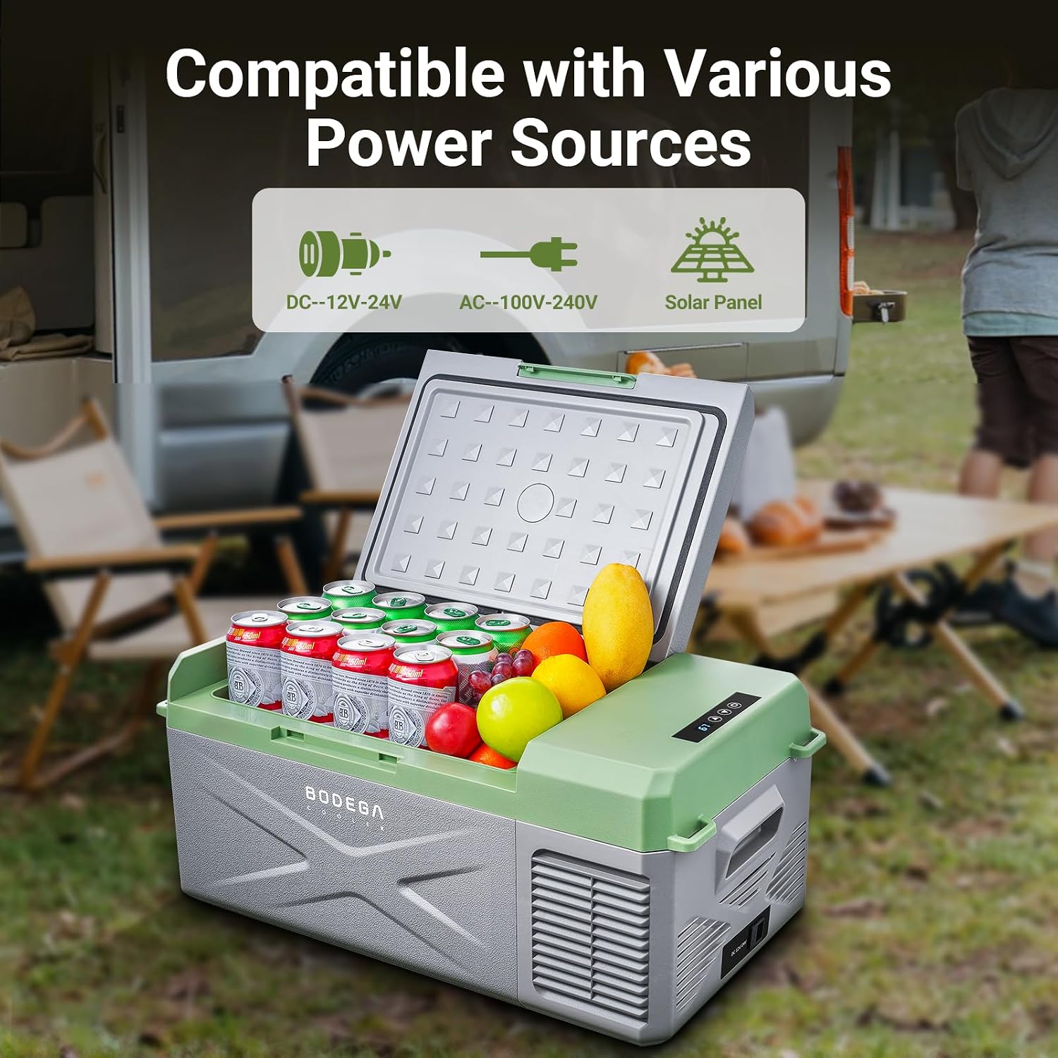 BODEGA BODEGACOOLER 12 Volt Car Refrigerator, 17 Quart Portable Freezer, Car Fridge -4℉-68℉, Electric Cooler 12/24V DC100-240 Volt AC for Outdoor, RV, Camping, Travel, Vehicles, Home Use
