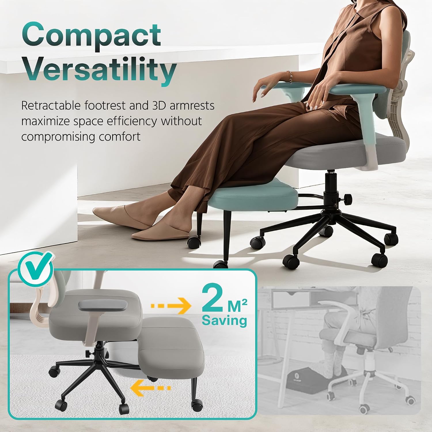 AreShark Criss Cross Office Chair with Armrest Wheels & Stretchable Rotating Footrest, Ergonomic Cross Legged Swivel Chair with Back Support& Adjustable Height for Yoga Kneeling Meditation Home Office