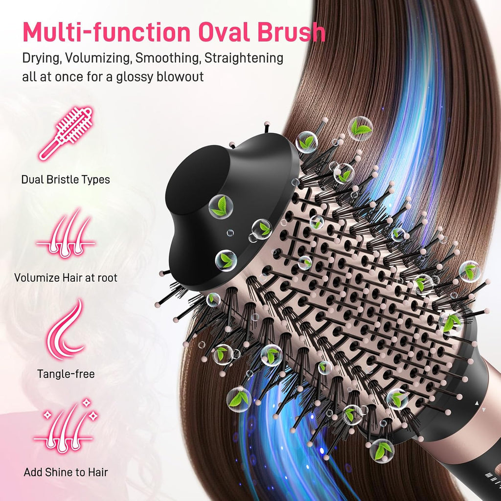 MESCOMB Dual Voltage Hot Air Styler Wrap - 5 in 1 Hair Dryer Brush,Multi Hair Styler, with Fast Drying Blow Dryer, Styling, Straightening & Volumizing-Gift for Women (Black + Pink)