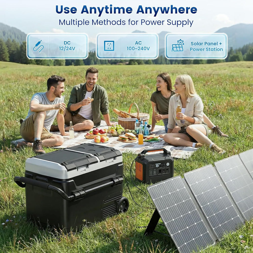 HCALORY 12 Volt Car Refrigerator 53QT/ 50L Car Fridge, Dual Zone Electric Cooler for Vehicles with Wheels and Handle -4℉~68℉, 12/24V DC 100-240V AC Portable Freezer for Camping, Travel, Truck, Home
