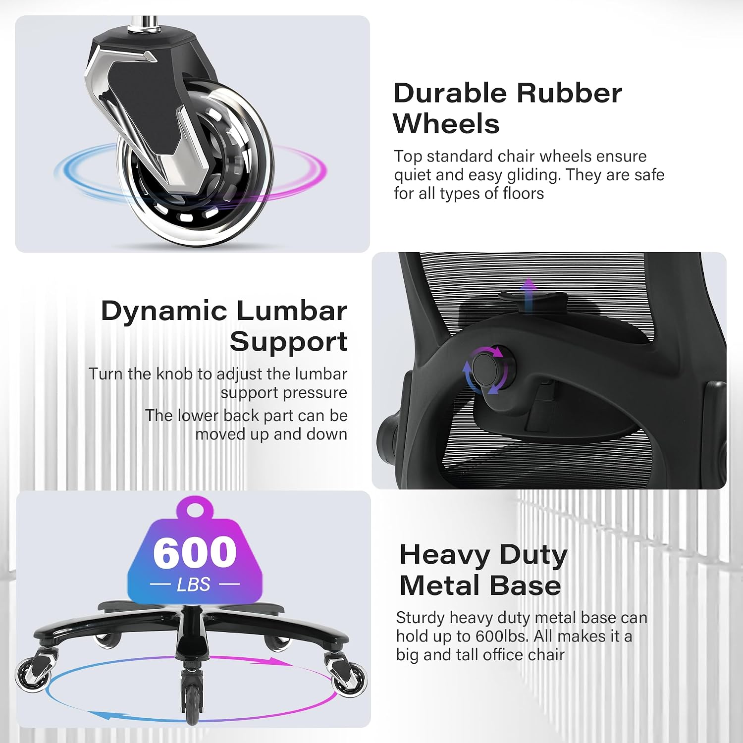 Big and Tall Office Chair 600lbs with 3D Flip Arms Adjustable Headrest - Heavy Duty Large Wheels Executive Computer Desk Chair, Ergonomic Lumbar Support Mesh High Back Plus Size Chair for Adults