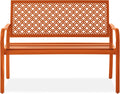 Best Choice Products Outdoor Bench 2-Person Metal Steel Benches Furniture for Garden, Patio, Porch, Entryway w/Geometric Backrest, 790lb Capacity - Carrot