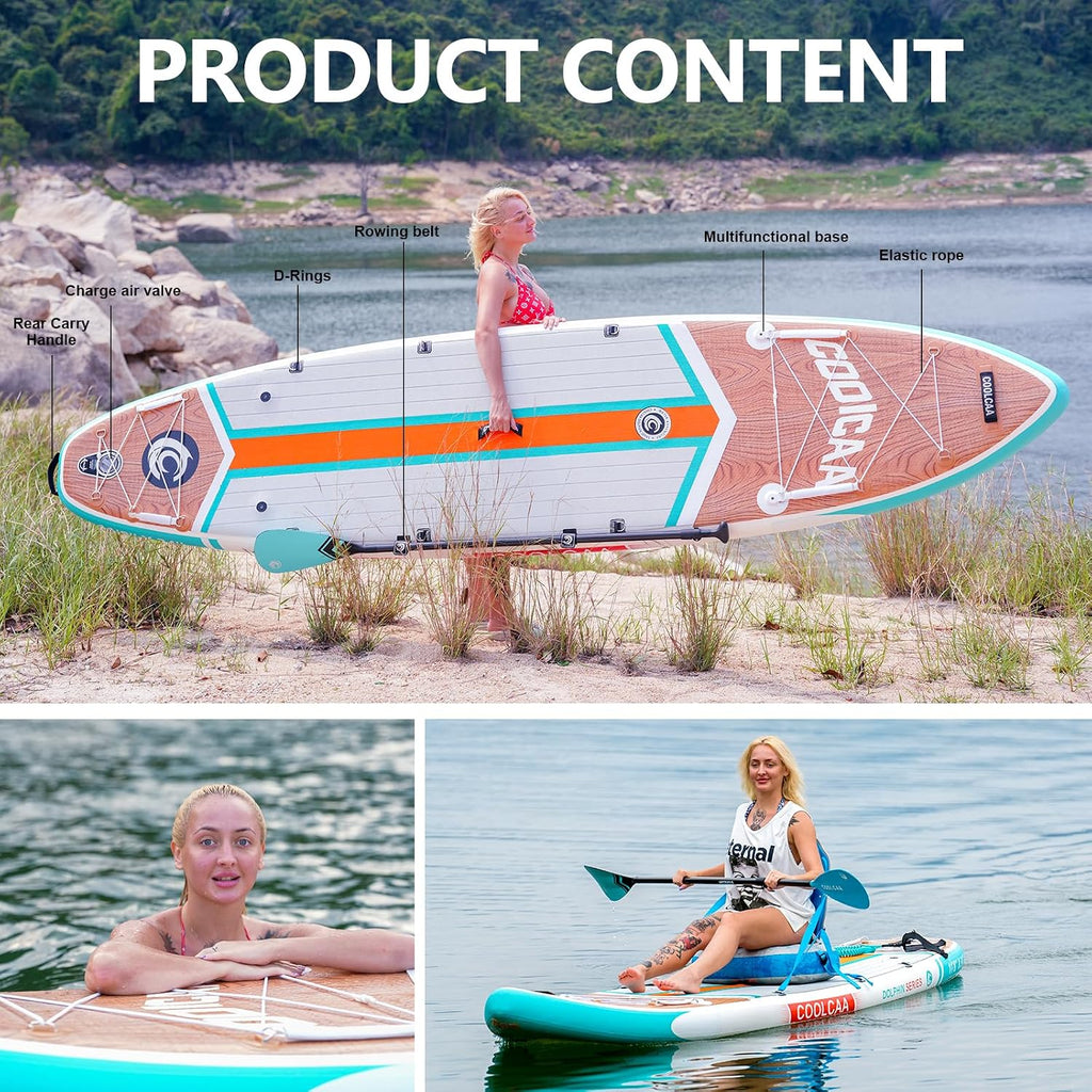 COOLCAA Dolphin Inflatable Paddle Board, Extra Wide & Stable SUP for Family and Beginners, Versatile for Water Activities, with Complete Accessories & Backpack