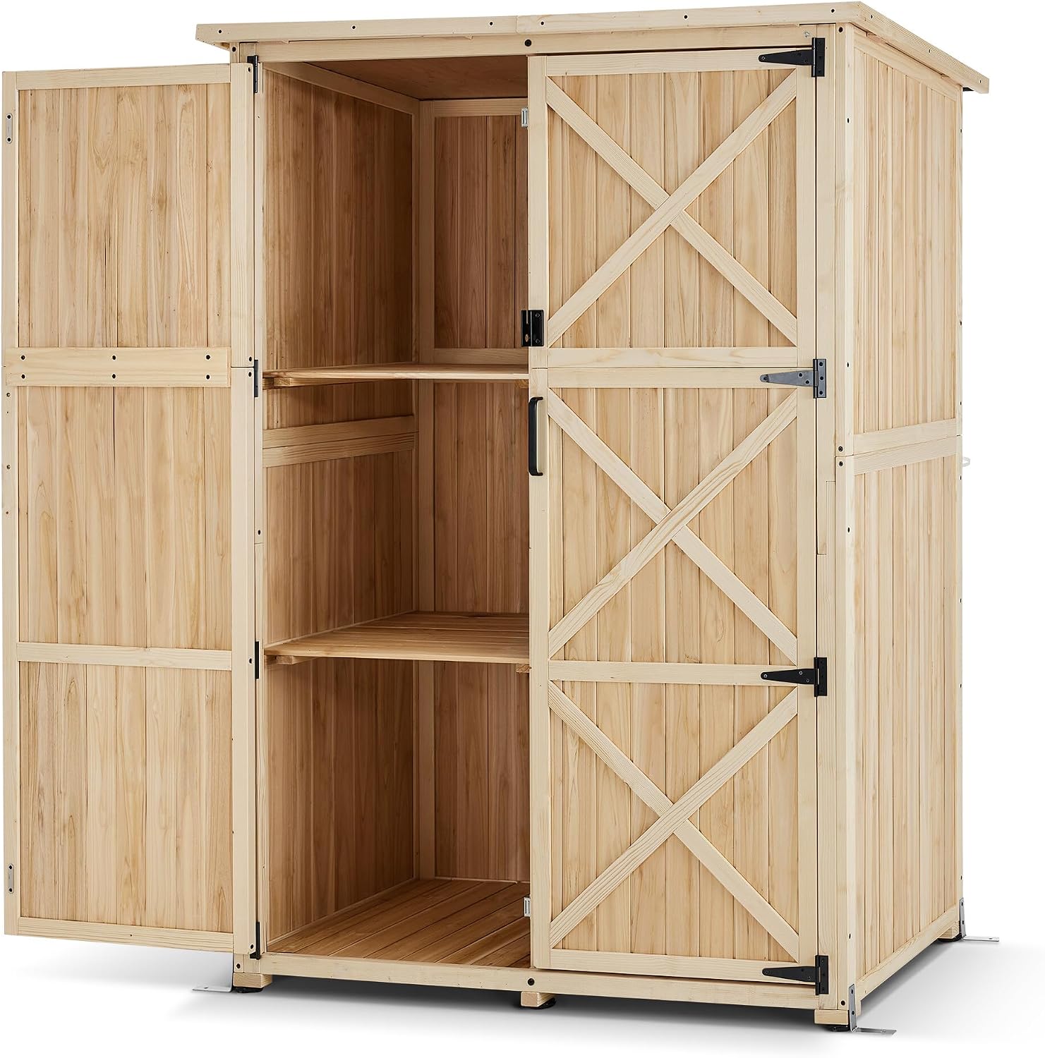 Macrout Outdoor Storage Cabinet, Wooden Storage Shed with Lock, Outside Garden Tool Shed with 2 Doors for Patio Yard Lawn, 1933 (Large)