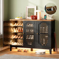 Vlsrka Shoe Cabinet with 3 Doors, Narrow Wooden Shoe Cabinet, Hidden Shoe Storage for Entryway, Foyer, Hallway (Black C)