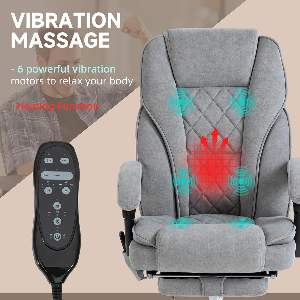 Vinsetto Massage Office Chair with Foot Rest, Executive Computer Desk Chair with 6 Vibration Point and Heat, Reclining Backrest, Swivel Wheels, Adjustable Height, Gray