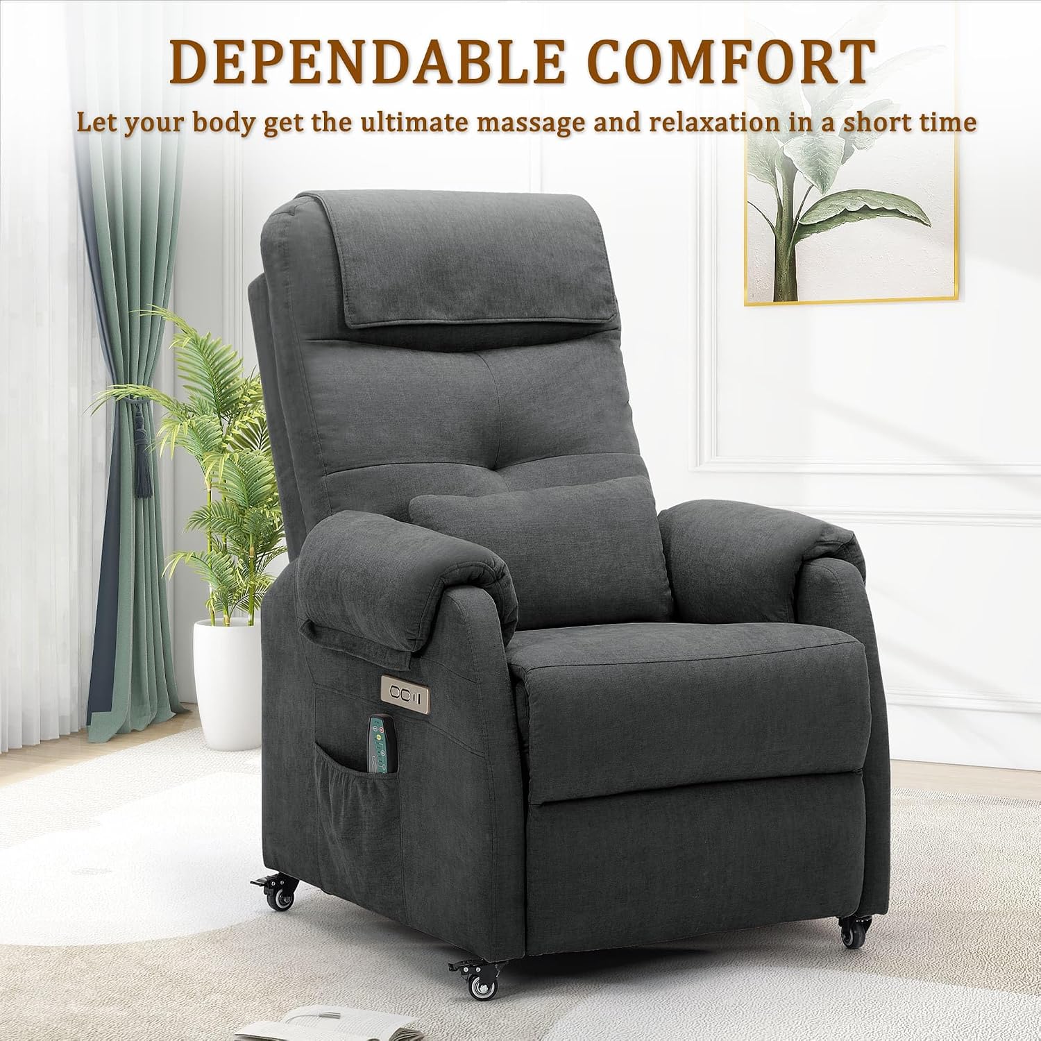 Korser Power Recliner Chair for Adults, Recliner for Small Spaces with Rollers, Electric Chair with Massage and Heat, USB and Type-C Charge Port, Fabric Recliner Chair for Living Room, Bedroom