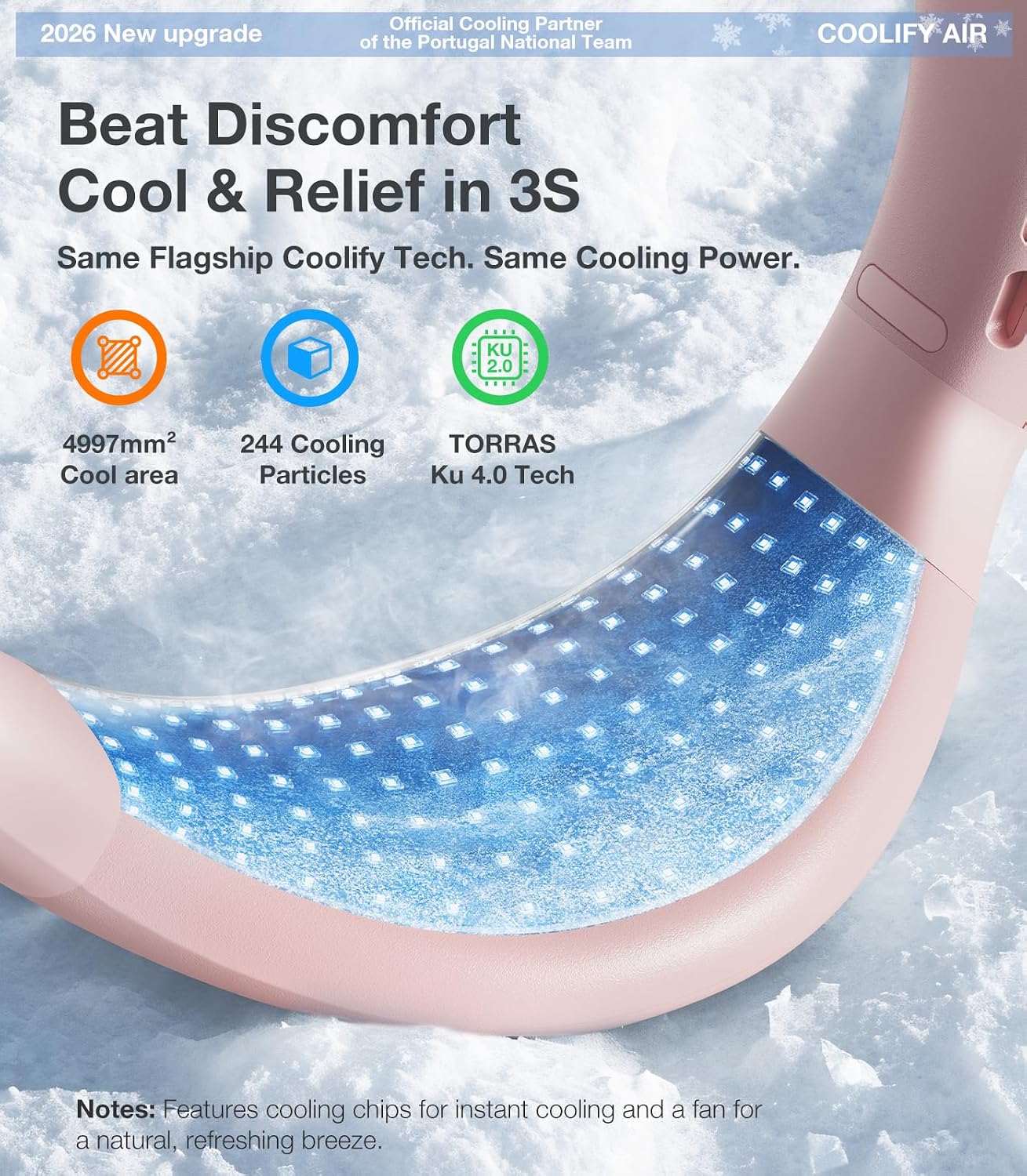TORRAS COOLiFY Air 2026 Upgraded Neck Fan Air Conditioner, Ultra-Light Portable Fan Rechargeable, Personal Cooling Neck with 3 Modes Fan/Cooler/Heat for Travel, Camping, Outdoor Gift for Women, Pink