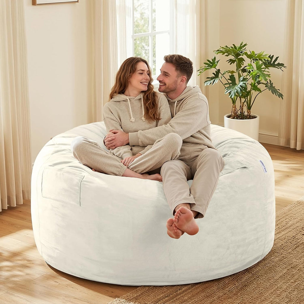 HABUTWAY Bean Bag Chair: Giant 5' Memory Foam Furniture Bean Bag Chairs for Adults with Microfiber Cover 5Ft (Beige)