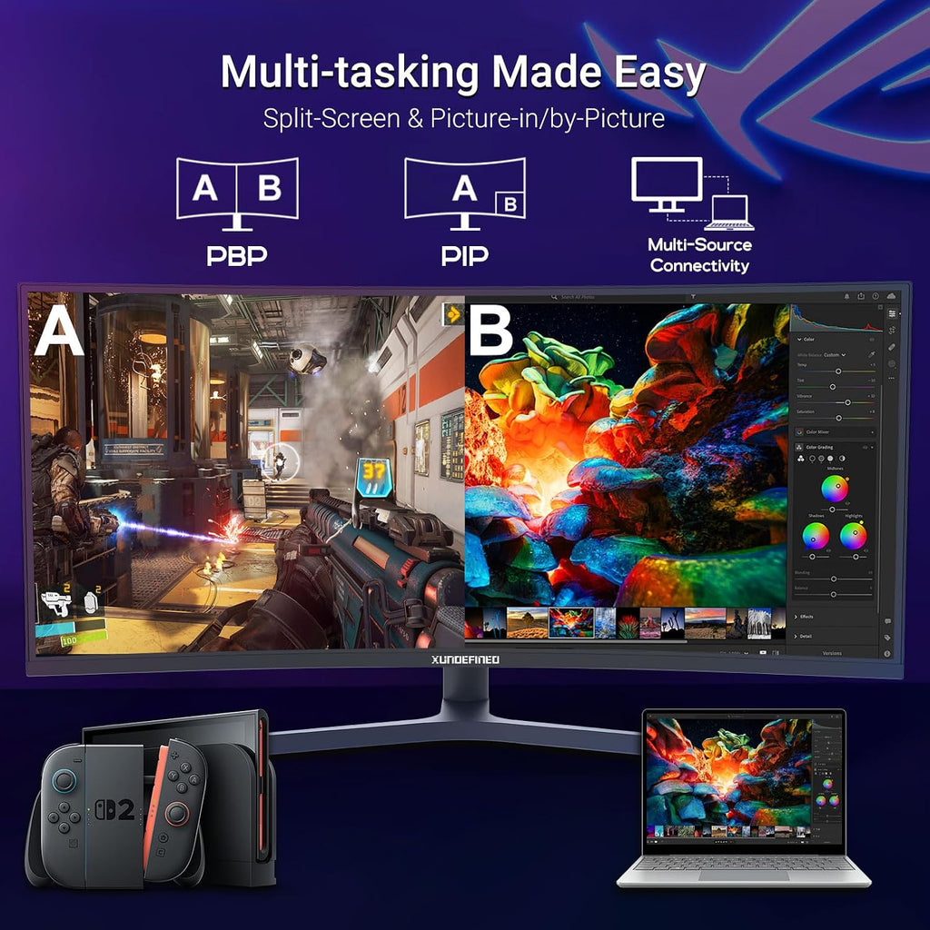 34 Inch Curved Monitor 180Hz, UWQHD 3440x1440p Ultrawide Gaming Monitor 1500R with Speaker, PIP/PBP, 4000:1 Contrast, sRGB126%, HDR, FreeSync & G-SYNC, 1ms(MPRT), HDMI/DP Port, Adjustable Stand, VESA