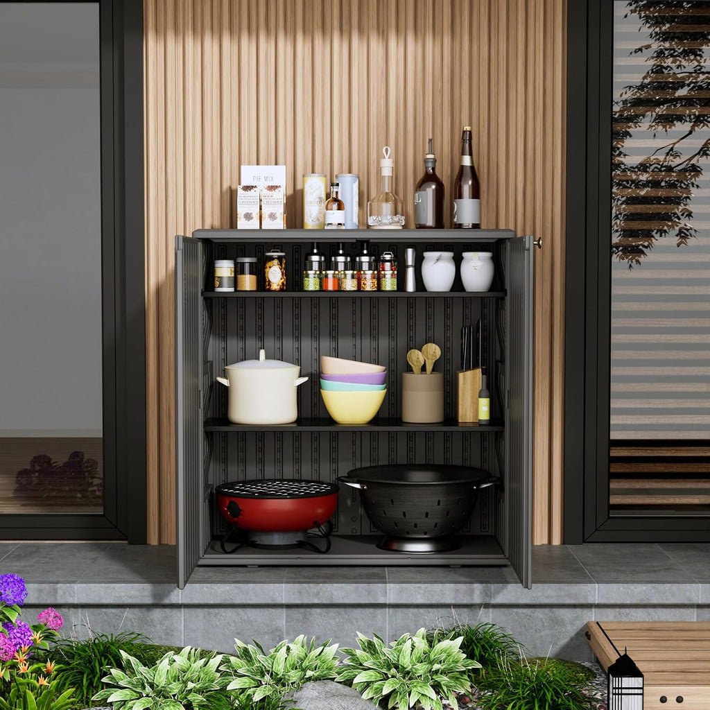 Mrosaa Storage Box Outdoor Caninet,Resin Indoor Storage Box Waterproof Outdoor Storage Cabinets for Patio/Garden/Backyard, Size 34.3''L*15''W*36.2''H(Grey)