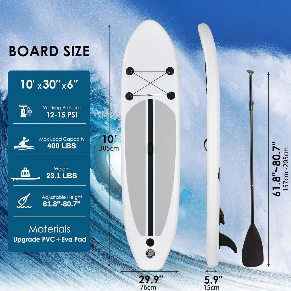 TLSUNNY 10FT Inflatable Stand Up Paddle Board, 3 Fins Paddleboard with Full SUP Accessories for All Skill Levels, Portable Two-Way Hand Pump and Carry Bag, 400LBS