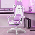 Dowinx Gaming Chair Cute with Cat Ears and Massage Lumbar Support, Ergonomic Computer Chair for Girl with Footrest and Headrest, Comfortable Reclining Game Chair 290lbs for Adult, Teen, Purple