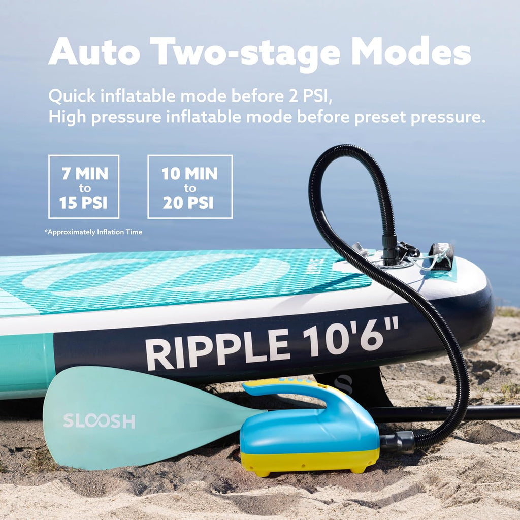 SLOOSH Inflatable SUP & Electric Pump Bundle – 10'6' Paddle Board with Premium Accessories, Non-Slip EVA Deck, 20 PSI Dual-Stage Pump for Fast Inflation, Perfect for Youth & Adults of All Skill Levels