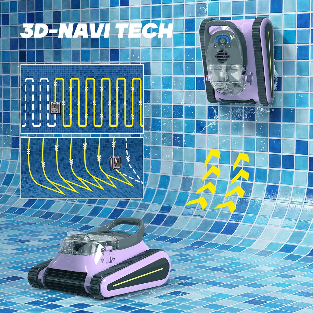 Pool Vacuum for Above Ground Pool for In Ground Pools, 2.5h Runtime, Cordless Robotic Pool Cleaner with 2024 Upgraded Motor, Wall Climbing, Intelligent Route Planning（Purple Black）