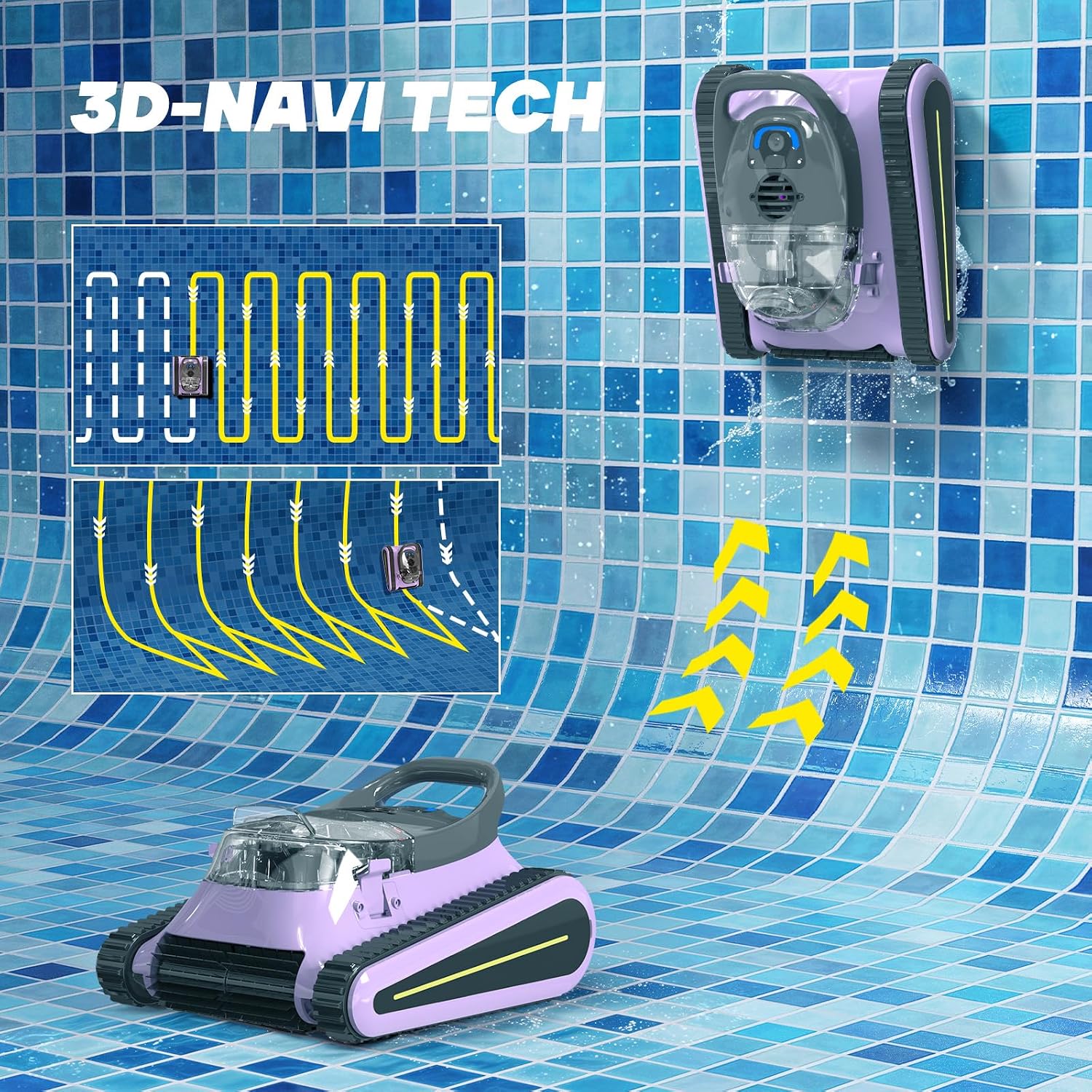 Pool Vacuum for Above Ground Pool for In Ground Pools, 2.5h Runtime, Cordless Robotic Pool Cleaner with 2024 Upgraded Motor, Wall Climbing, Intelligent Route Planning（Purple Black）