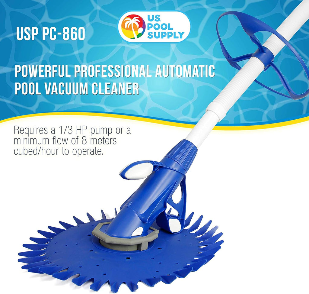 U.S. Pool Supply Professional Suction Pool Cleaner, Inground Automatic Pool Vacuum Cleaner with Hose - Swimming Sweeper Vac Cleaning Suction-Side Cleaners - Auto Creepy Sweeps Removes Debris, Leaves