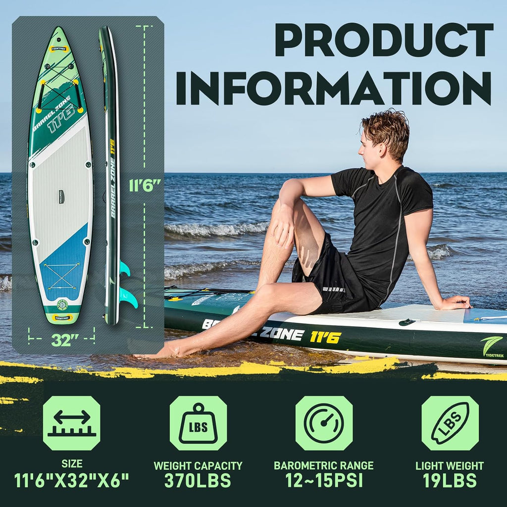 11'6' Inflatable Stand Up Paddle Boards, Premium SUP Accessories, Non-Slip Comfort Deck for Youth & Adults