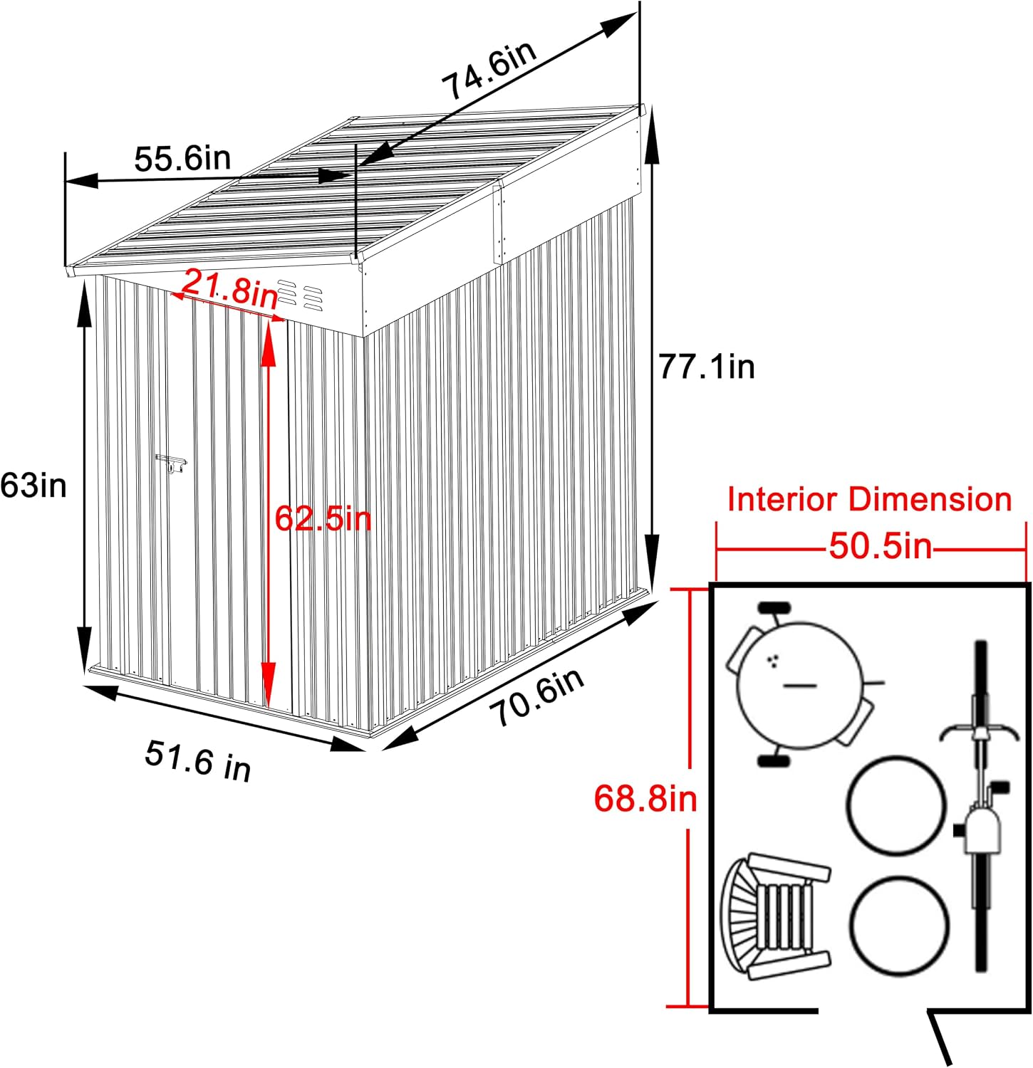 MUPATER Outdoor Storage Shed 4x6 FT, Garden Tool Shed, Metal Lean-to Shed Kit for Backyard Lawn with Lockable Door and Vents, Grey